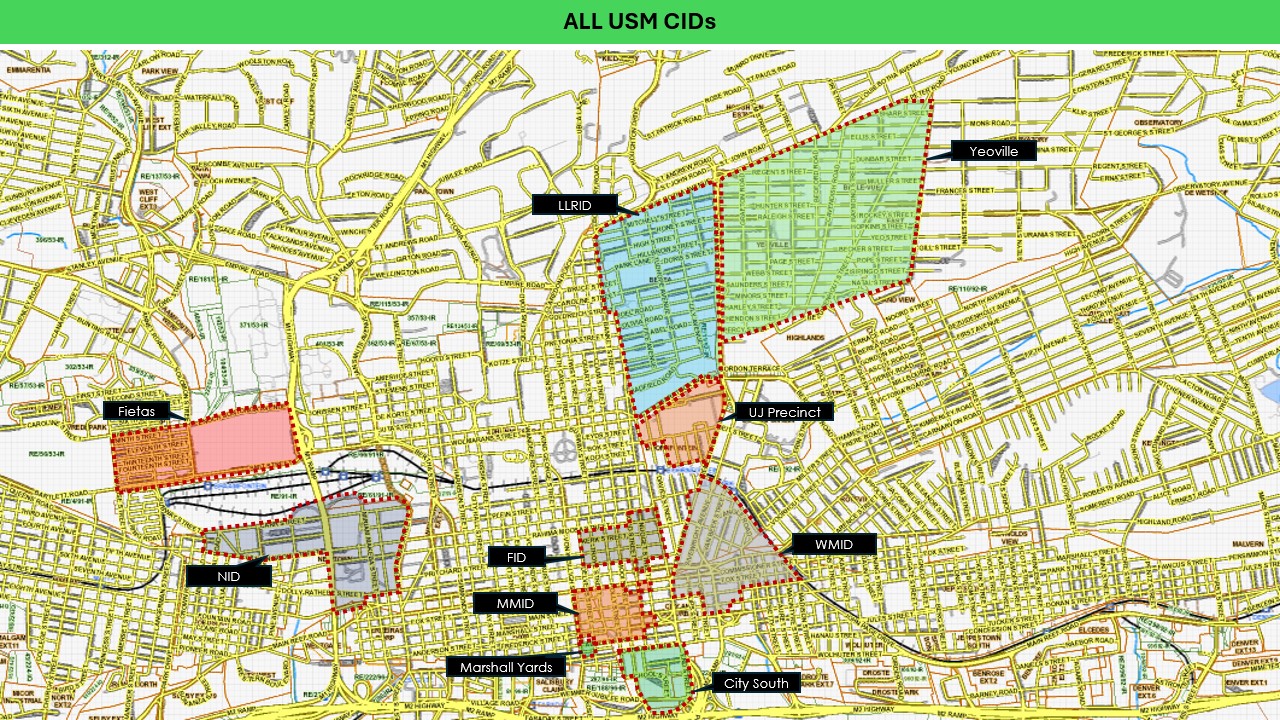 Overview map showing all Urban Space Management improvement districts